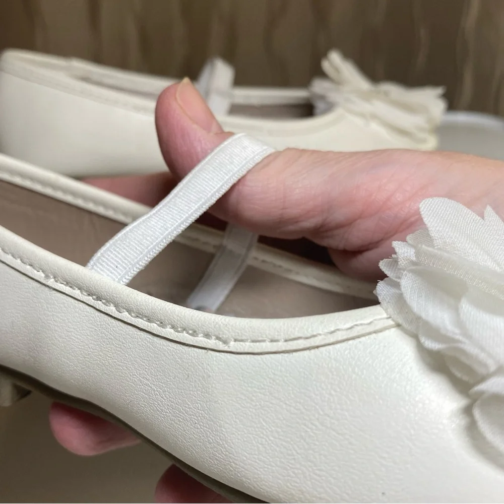 🌺Wonder Nation Girl’s 10 Dressy White Ballet Flat Flower